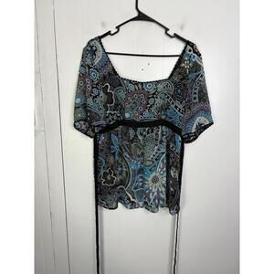 Trulli Top Womens LP Colorful Eccentric Tie Waist Flowy Sleeves Y2K Retro Boho